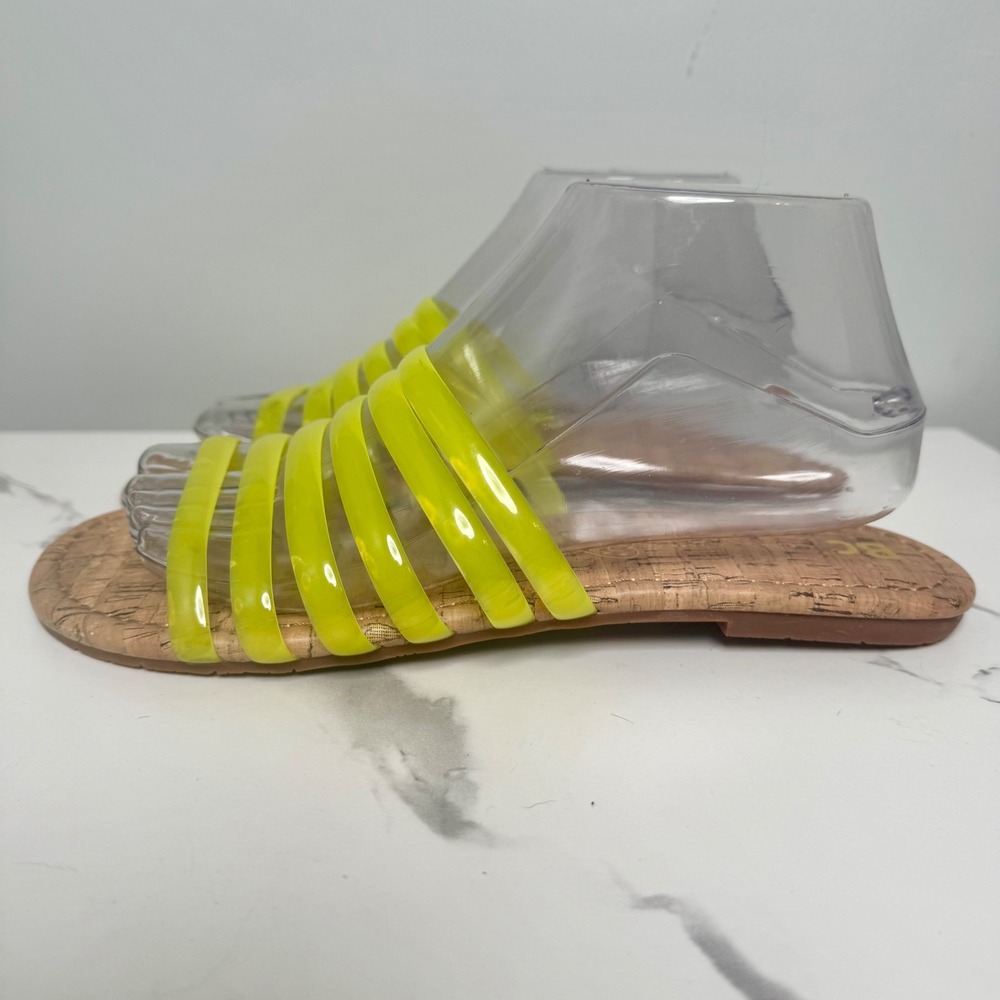 Womens Slides Sandals BC Born in California Cork Neon Yellow Size 10 - Picture 2 of 7